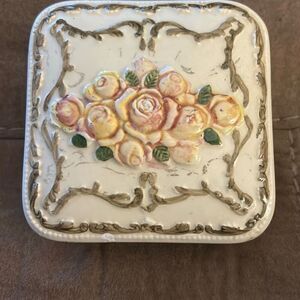 Vintage Weiss Hand Painted Trinket‎ Box – Made in Brazil – Mid Century 5"x5"x1.5